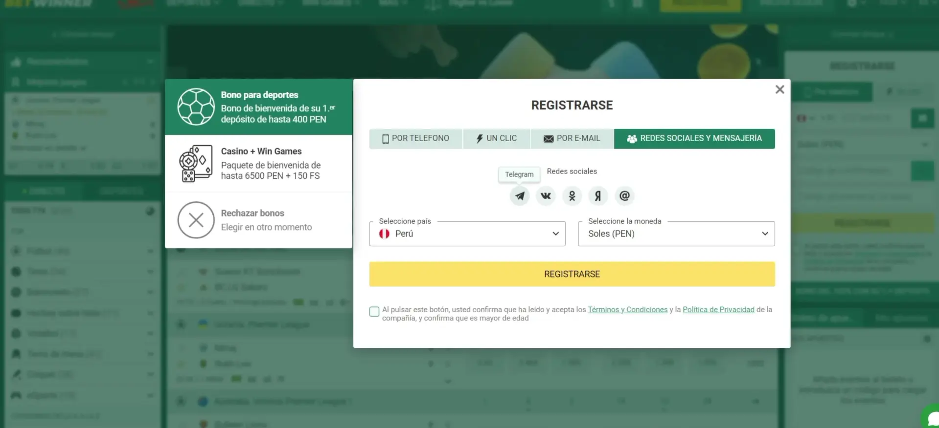 Registro a través de redes sociales y mensajería Registro a través de redes sociales y mensajería