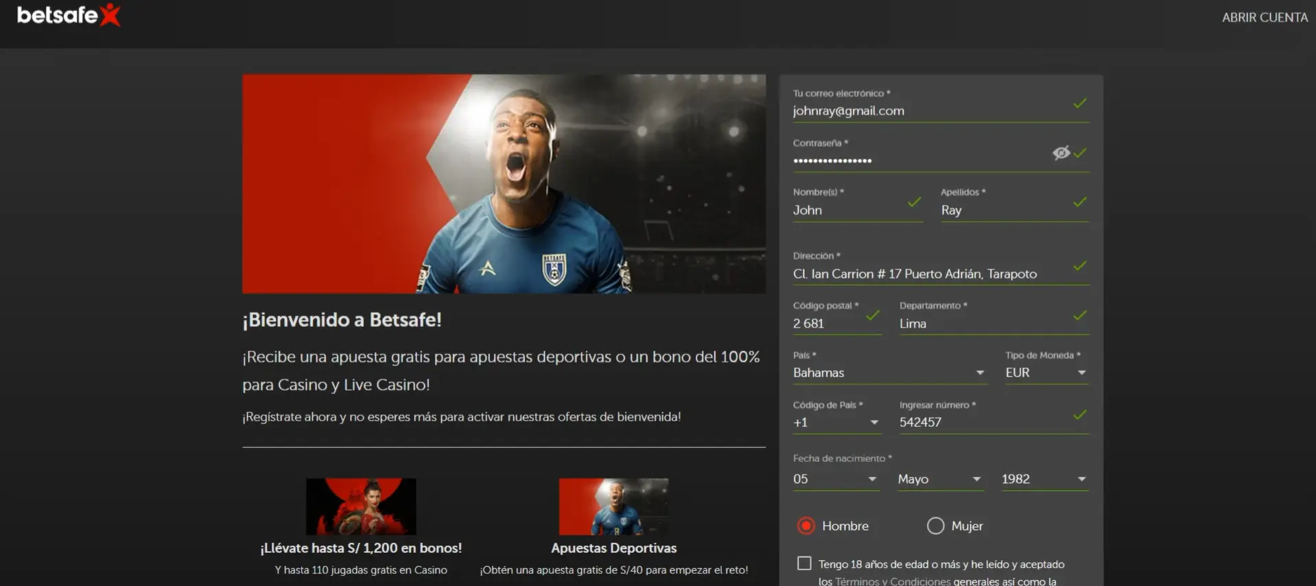 Registro en Betsafe
