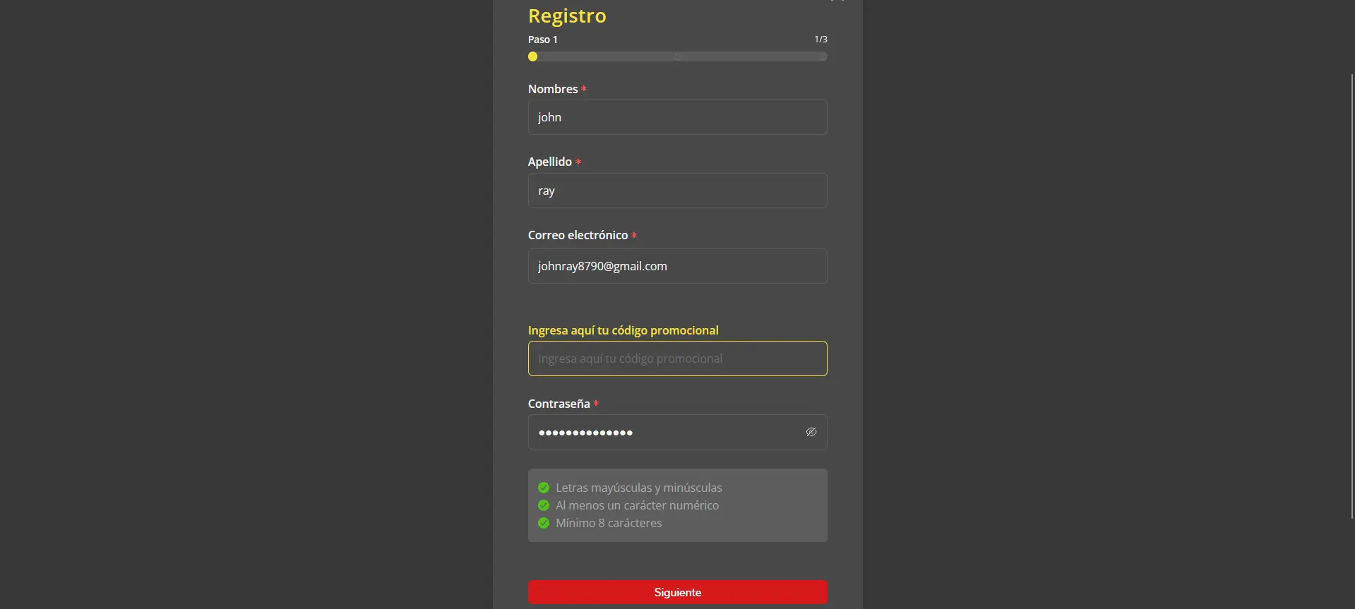 Registro en Solbet - Paso 1
