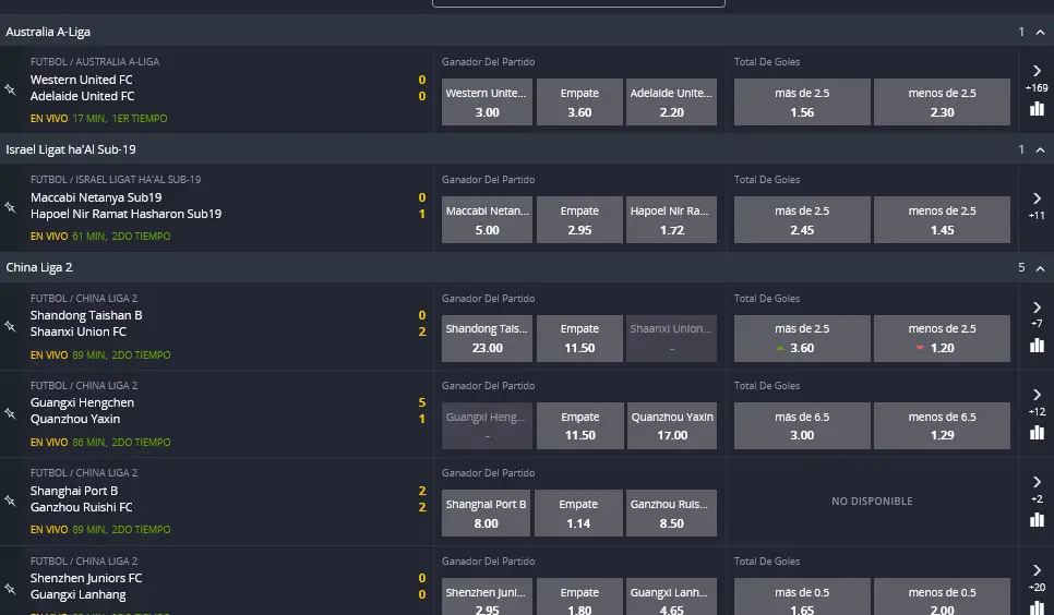 Sección en vivo en Betsson