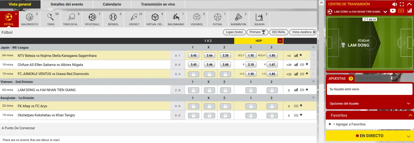 Sección en vivo en Dafabet
