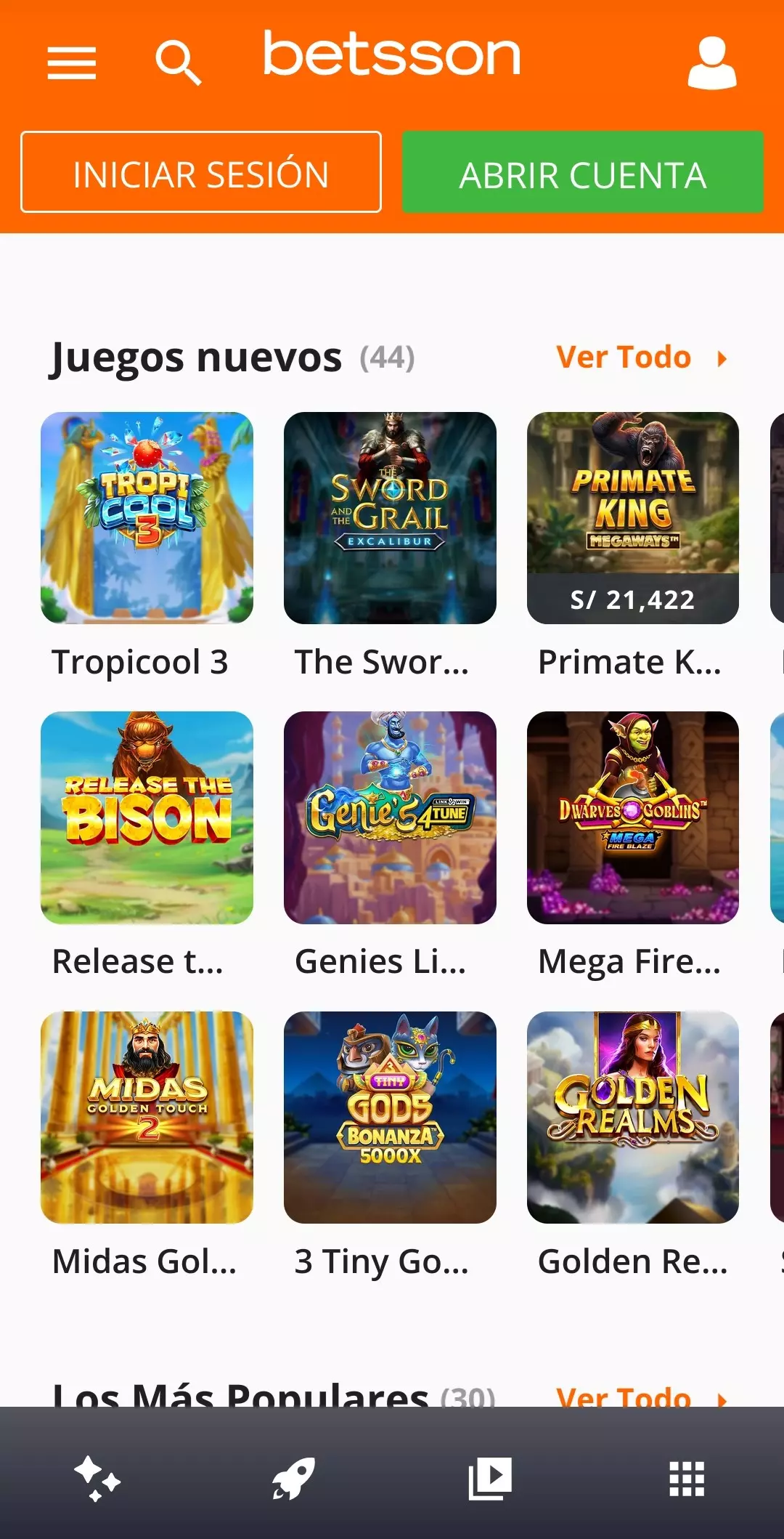 Tragaperras en la aplicación móvil de Betsson