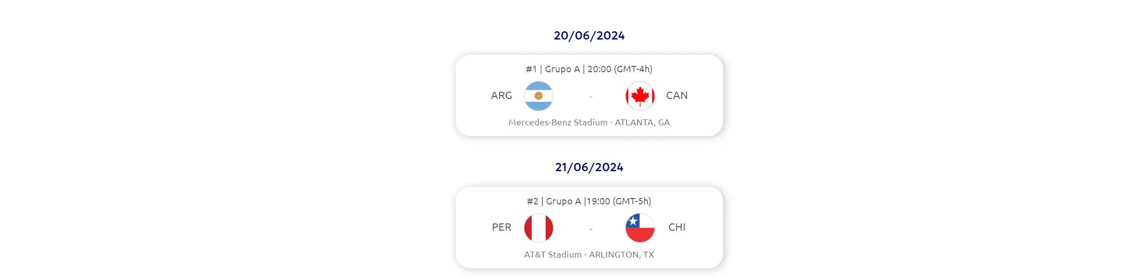 Calendario de partidos del Grupo A