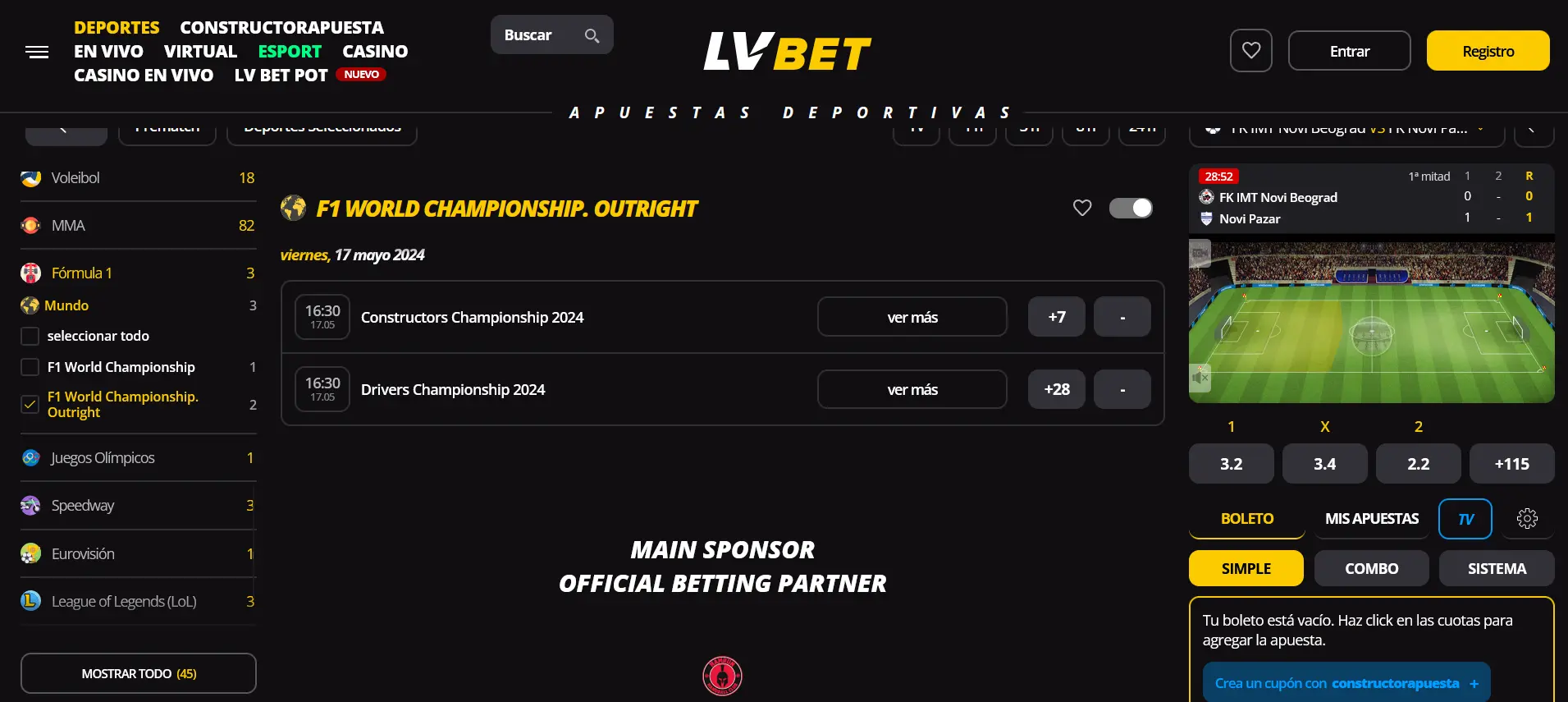 Fórmula 1 en LV-Bet