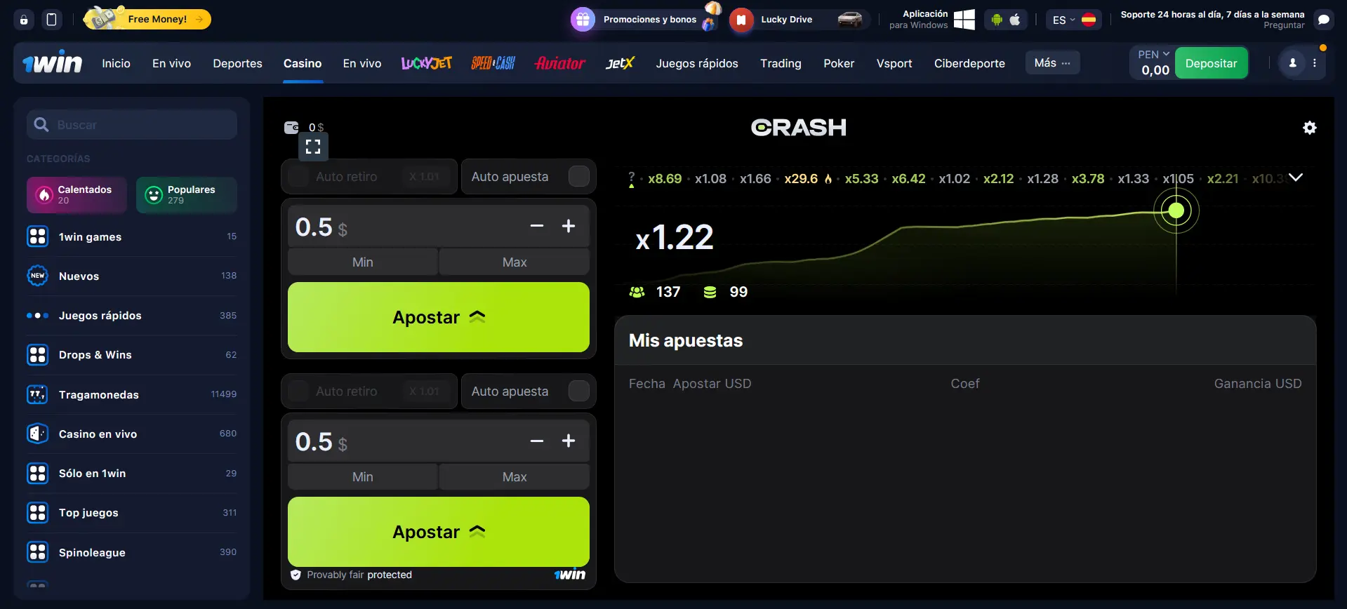 1Win Juegos Crash