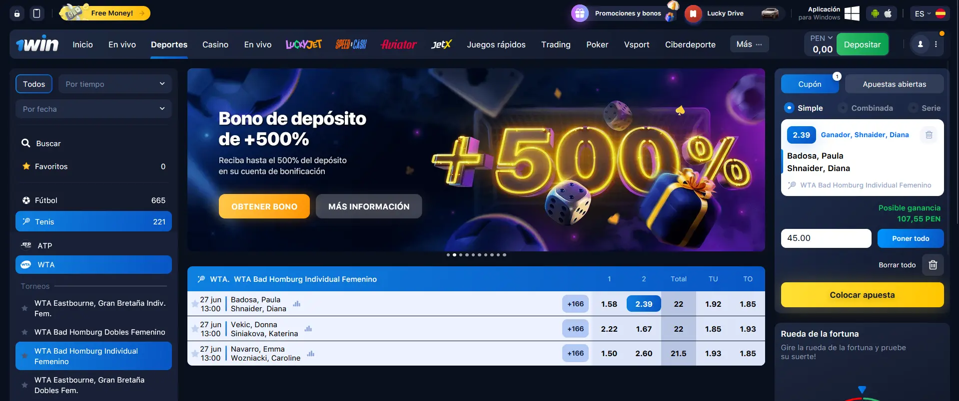 Apuestas de tenis en 1Win