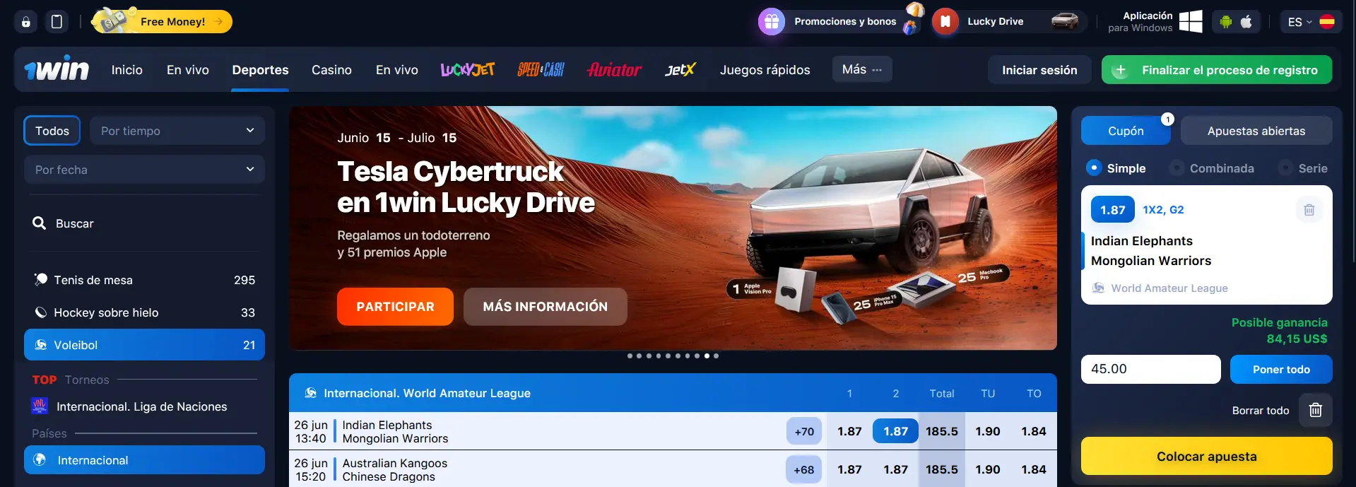 Apuestas de voleibol en 1Win
