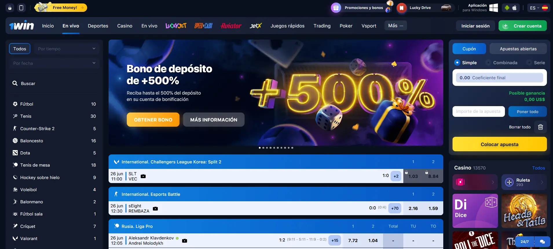 Apuestas en directo en 1Win