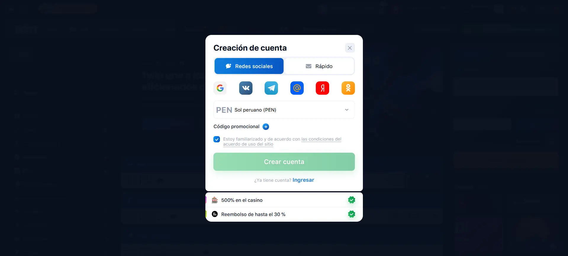 Inscribirte a través de las redes sociales