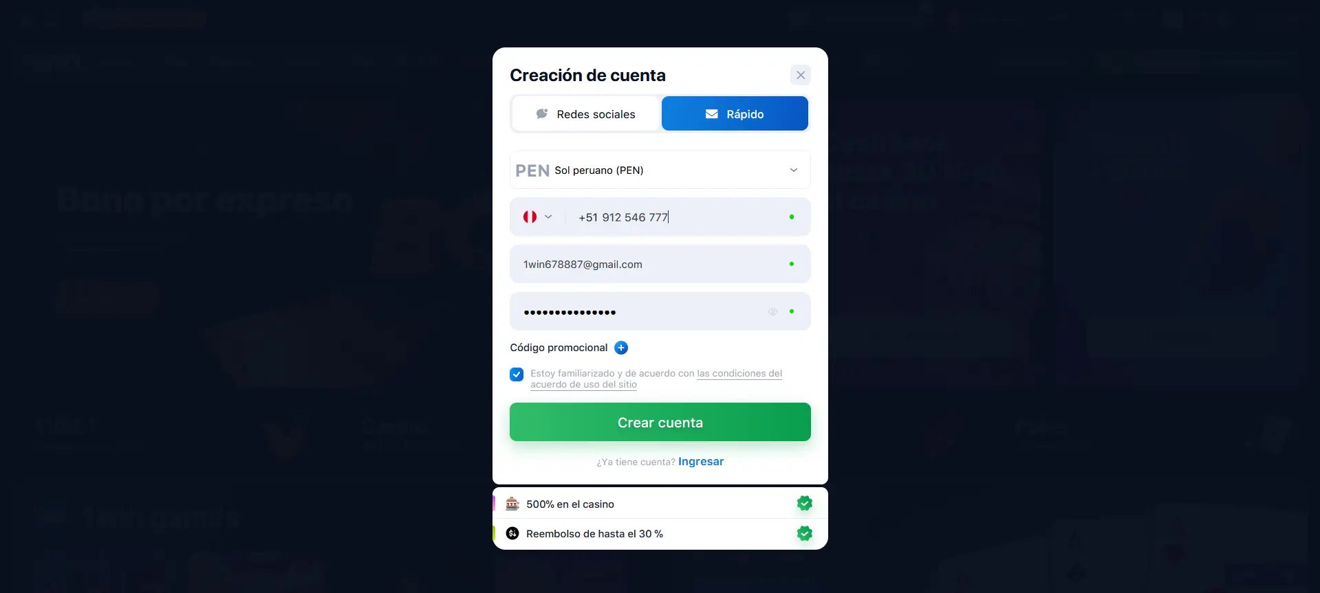 Instrucciones paso a paso para registrarte rápidamente en 1Win