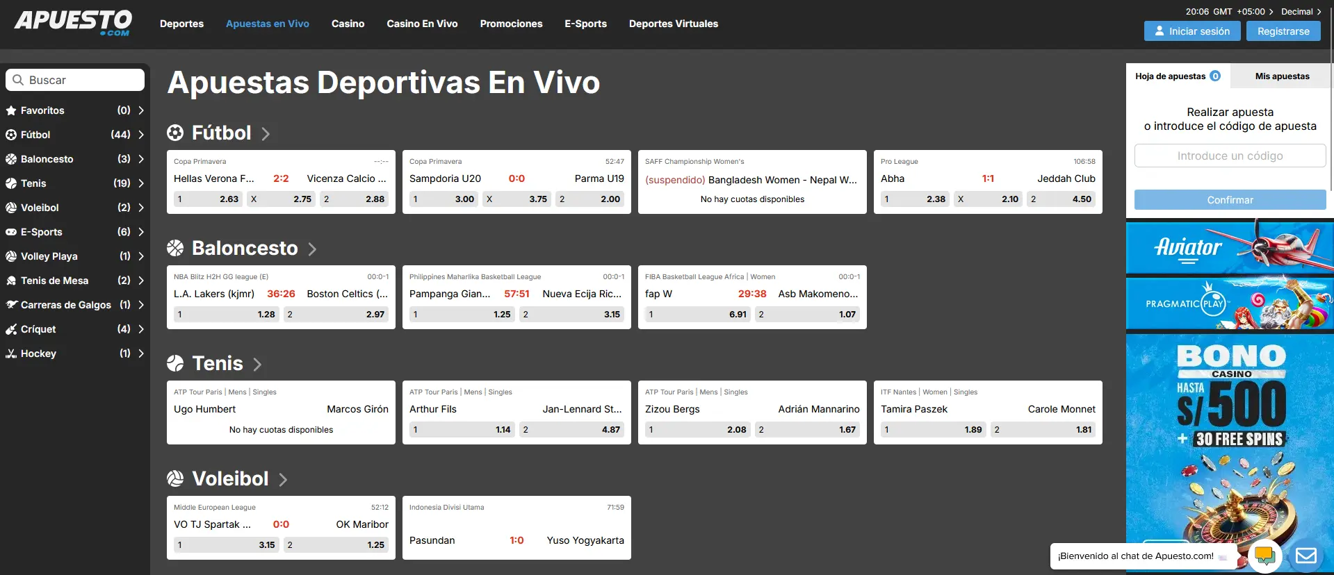 Apuestas en directo en Apuesto Apuestas sobre acontecimientos en directo