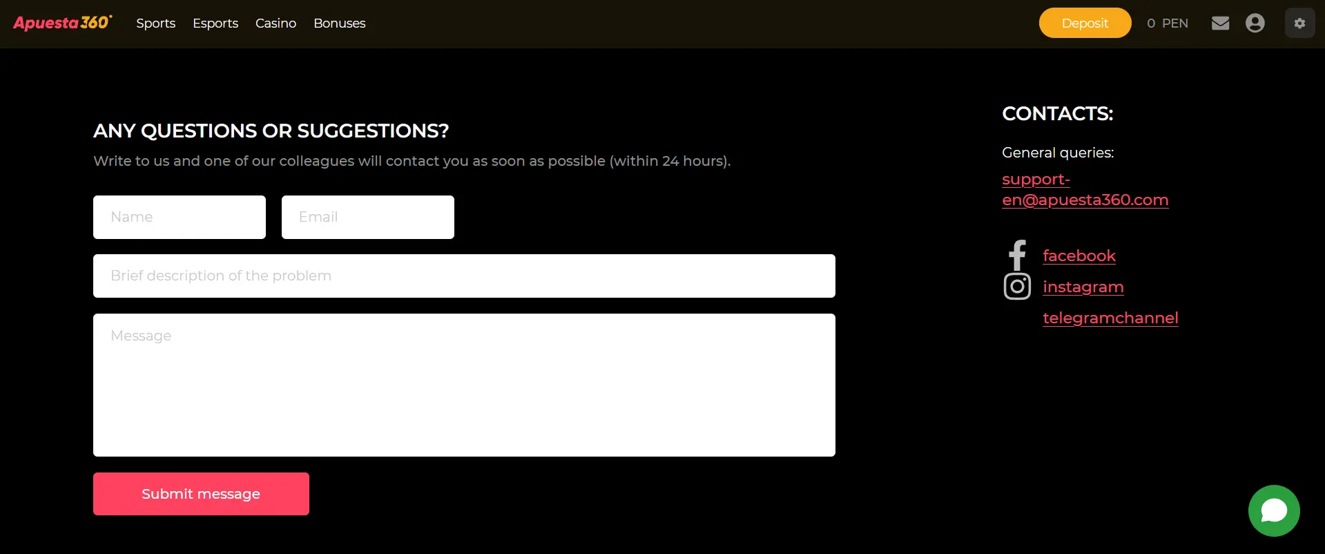Atención al cliente en Apuesta360 en Perú