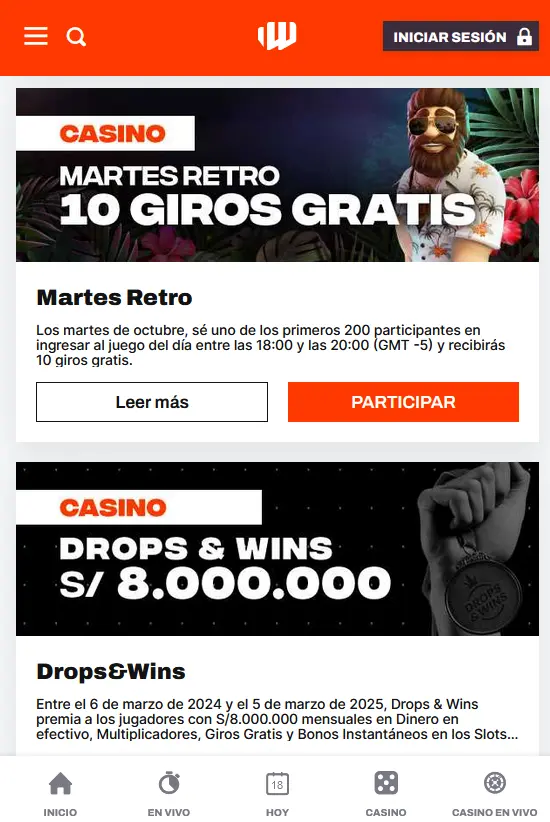 Bonificaciones disponibles en la aplicación Betwarrior