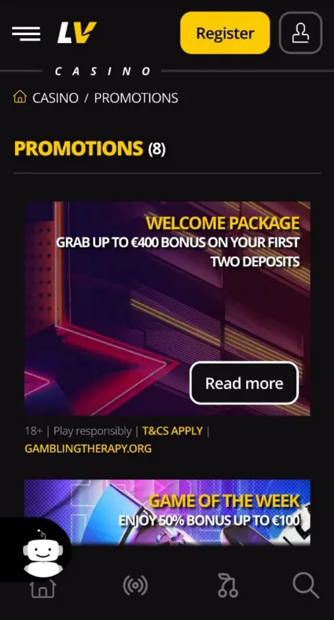 Bonificaciones disponibles en la aplicación LV Bet