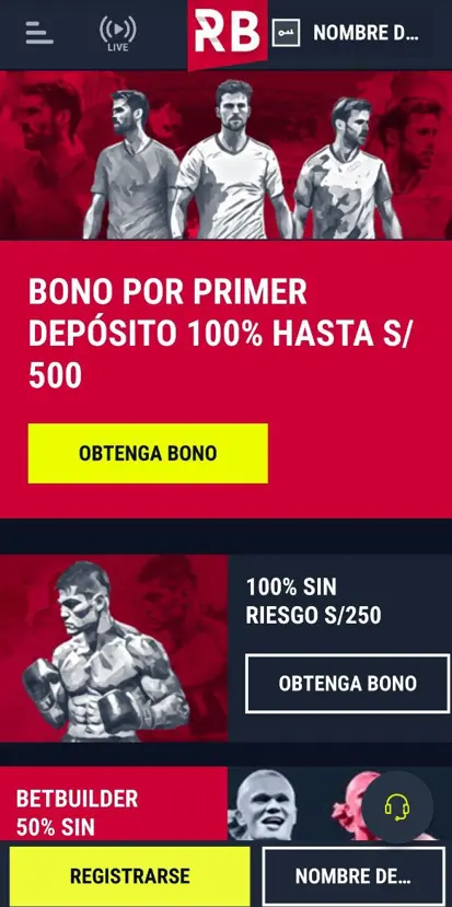 Bonificaciones disponibles en la aplicación Rabona