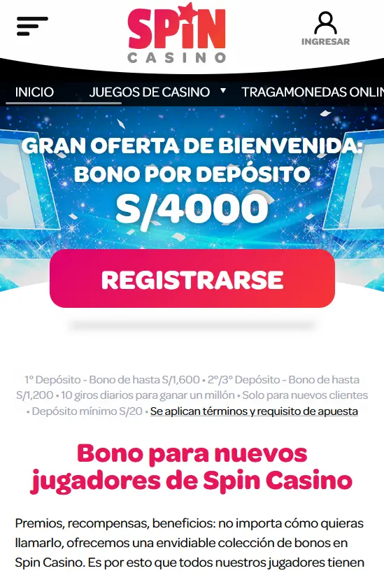 Bonificaciones disponibles en la aplicación Spin Casino