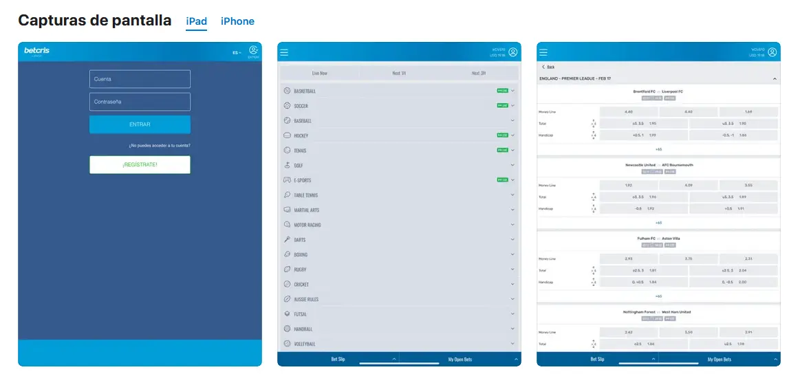 Facilidad de uso de la aplicación Betcris en IOS