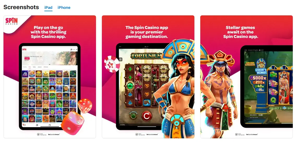 Facilidad de uso de la aplicación Spin Casino en iOS