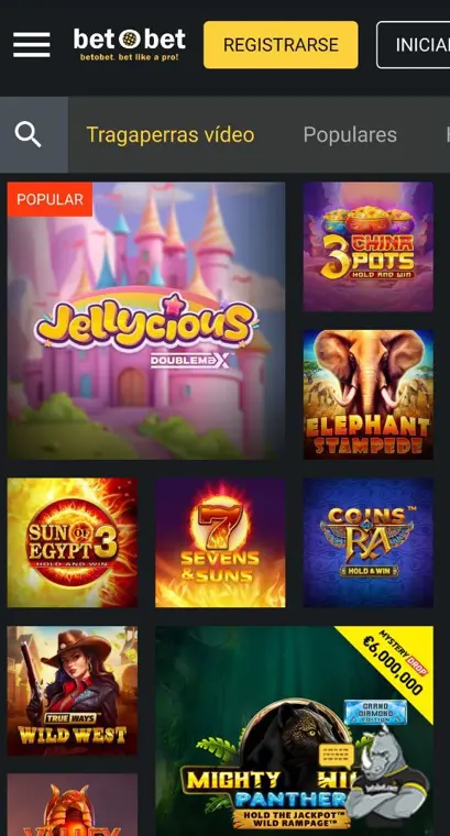 Juegos de casino en la aplicación BetOBet