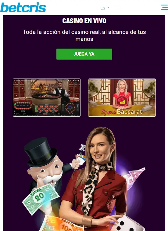 Juegos de casino en la aplicación Betcris