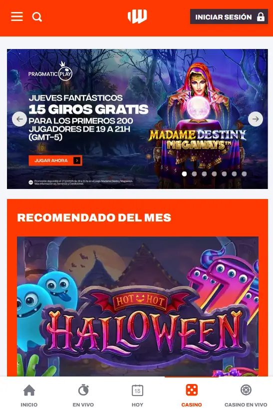 Juegos de casino en la aplicación Betwarrior