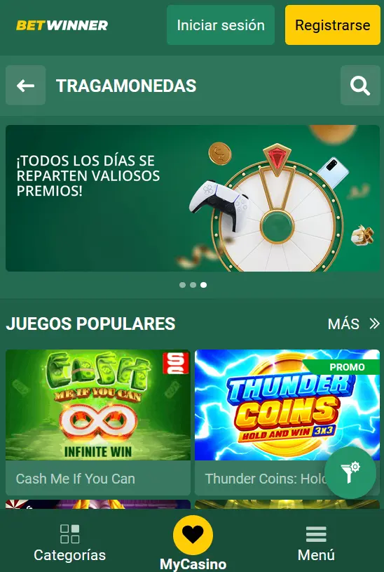 Juegos de casino en la aplicación Betwinner