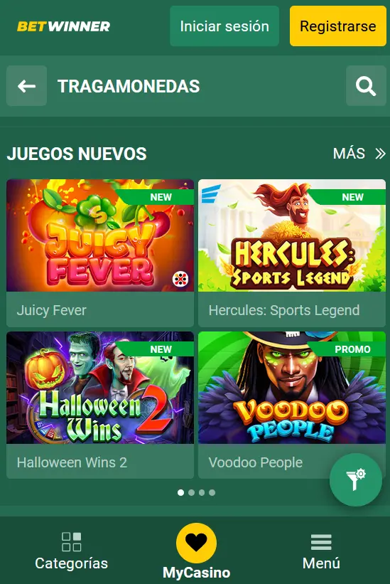 Juegos de casino en la aplicación Betwinner