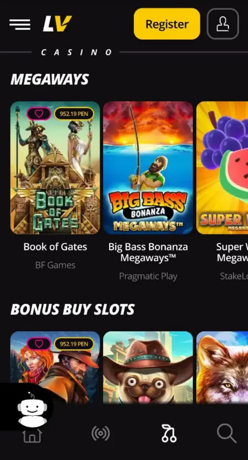 Juegos de casino en la aplicación LV Bet