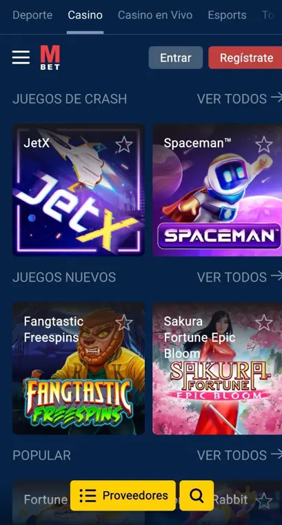 Juegos de casino en la aplicación Marathonbet
