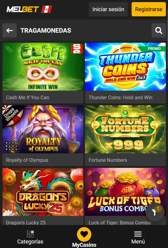 Juegos de casino en la aplicación Melbet