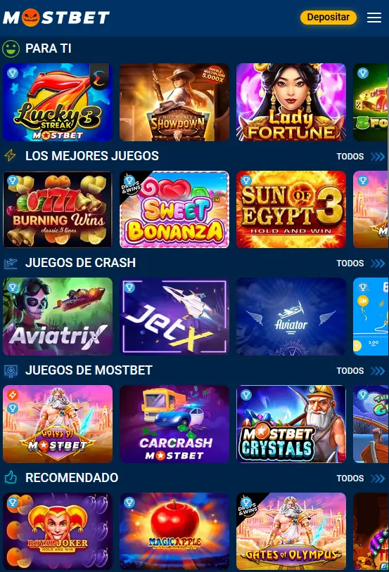 Juegos de casino en la aplicación Mostbet