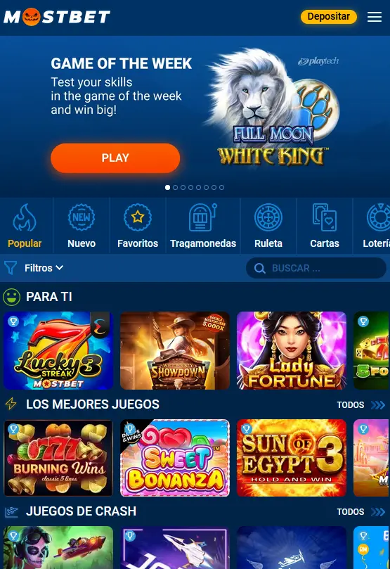 Juegos de casino en la aplicación Mostbet