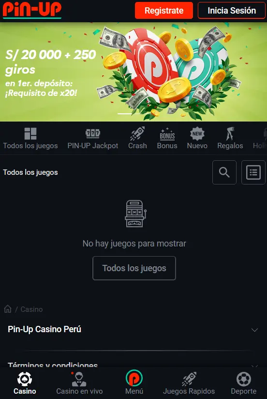 Juegos de casino en la aplicación Pin Up