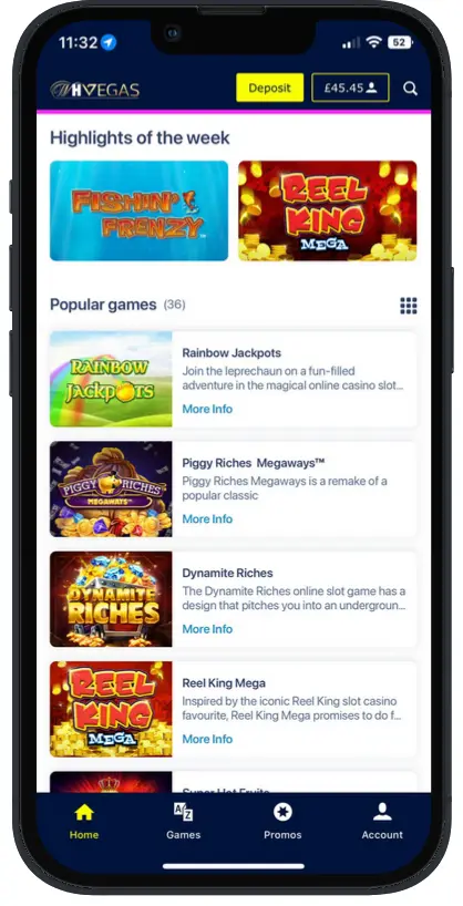 Juegos de casino en la aplicación de William Hill