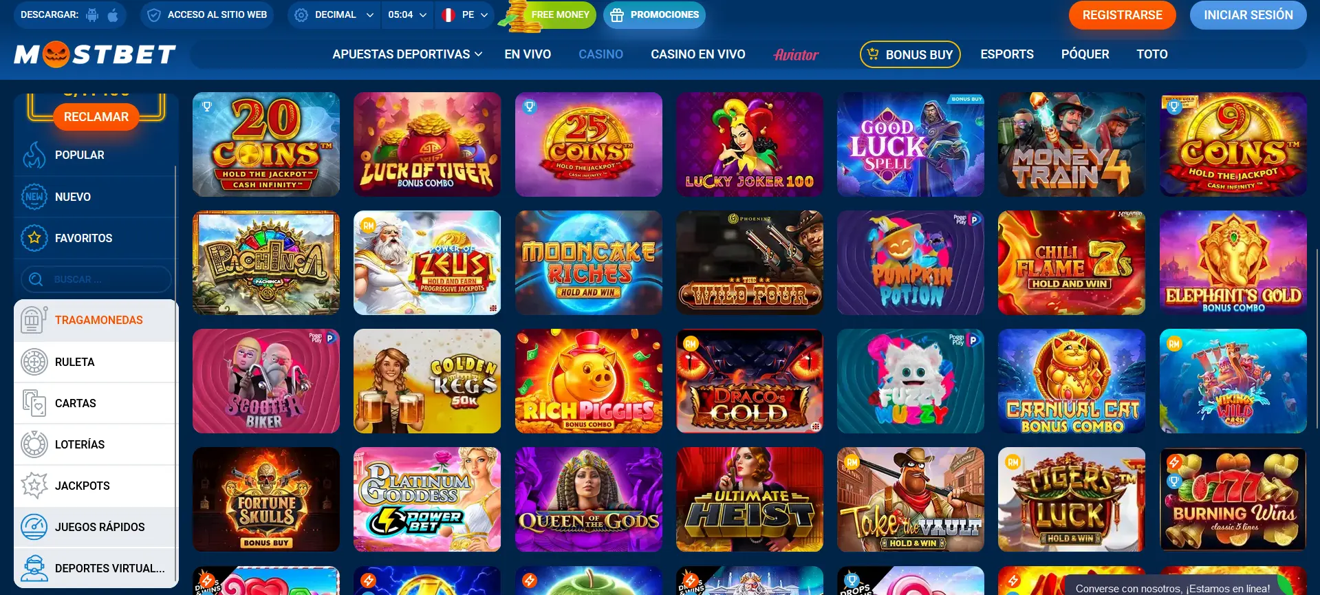 Tragamonedas disponibles en Mostbet