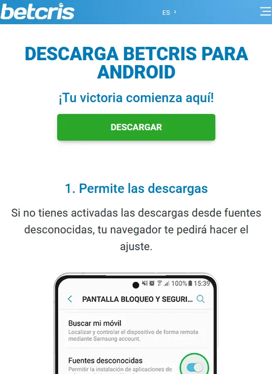 ¿Cómo descargar e instalar la aplicación Betcris en Android en Perú