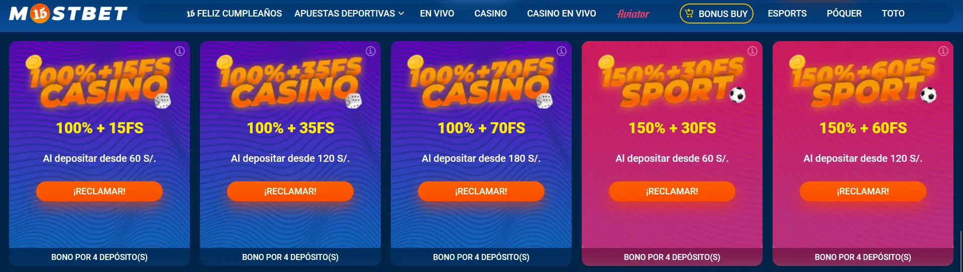 Bonificaciones por el cuarto depósito en Mostbet