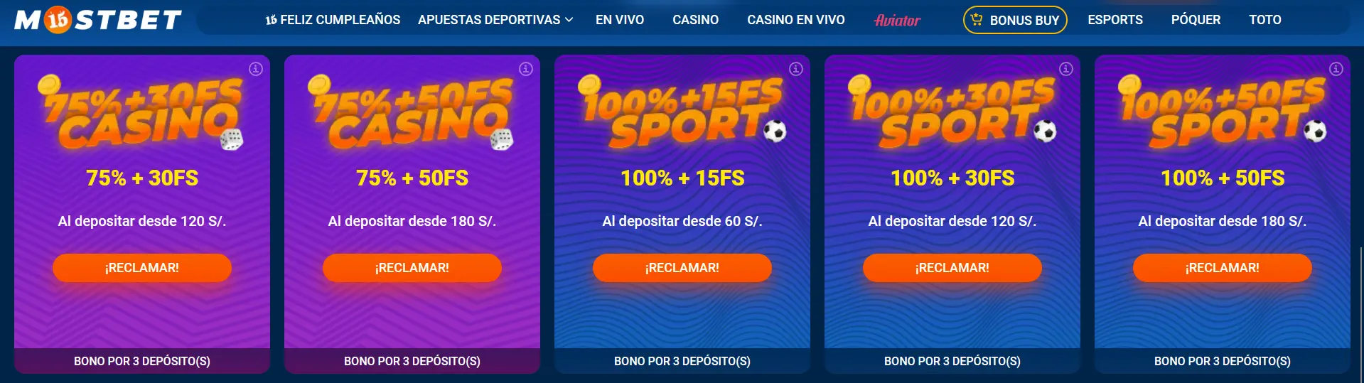 Bonos por tercer depósito en Mostbet