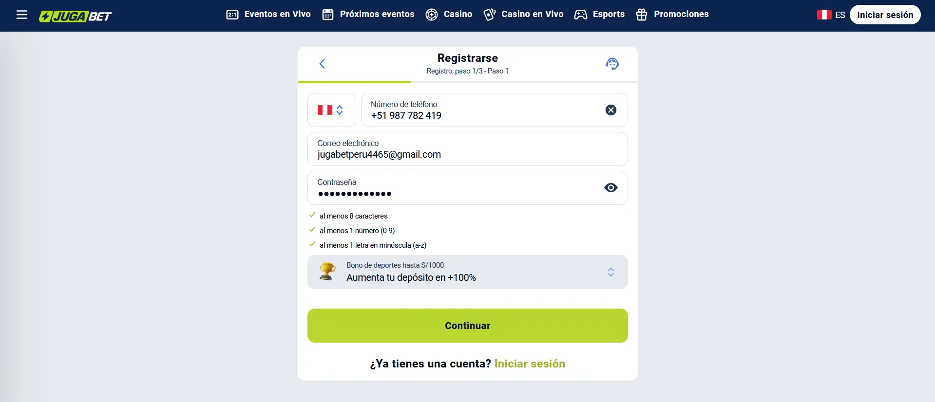 Paso 1 - Información básica - Jugabet Paso 1 - Información básica - Jugabet