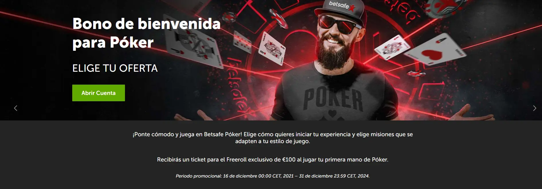 Bono de bienvenida para Póquer en Betsafe