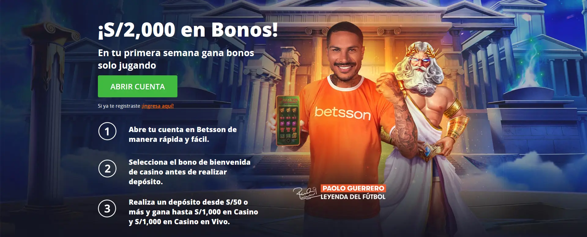Bonos S/ 2000 en Betsson Casino