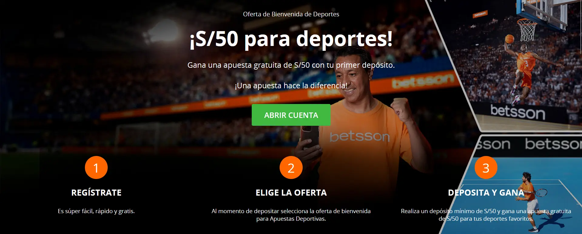 Oferta de bienvenida de S/ 50 para deportes en Betsson