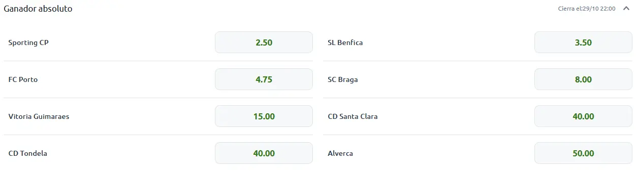 Apuestas a la victoria en la Copa de Portugal 25-26